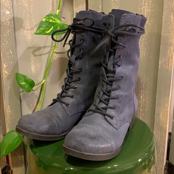 Aldo indigo blue suede lace up and zip up boots - Picture 1 of 9